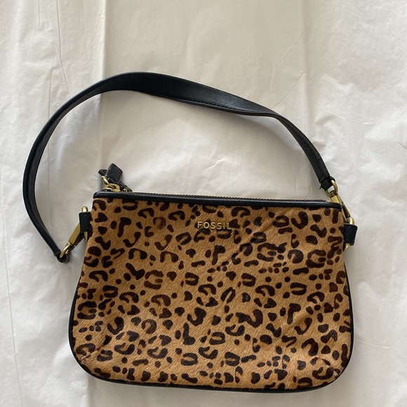 Fossil “Memoir”  Top Zip Calf Hair Cheetah Print Purse Bag Wristlet - Picture 6 of 15